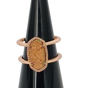 Kendra Scott Brown Rose Gold Tone Drusy Double Band Elyse Ring Size  7